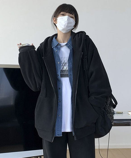 American Retro Hooded Zipper Sweatshirt Women