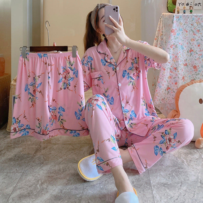 ExceLux's Pure Milk Silk fabrics || Floral Dream Korean-Style Australian Summer Pajama Set for Women