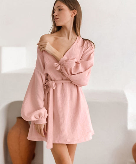 Long Sleeve Nightgown Loose-fitting Loungewear Pajamas For Women Double-layer Gauze Moisture-wicking Clothing