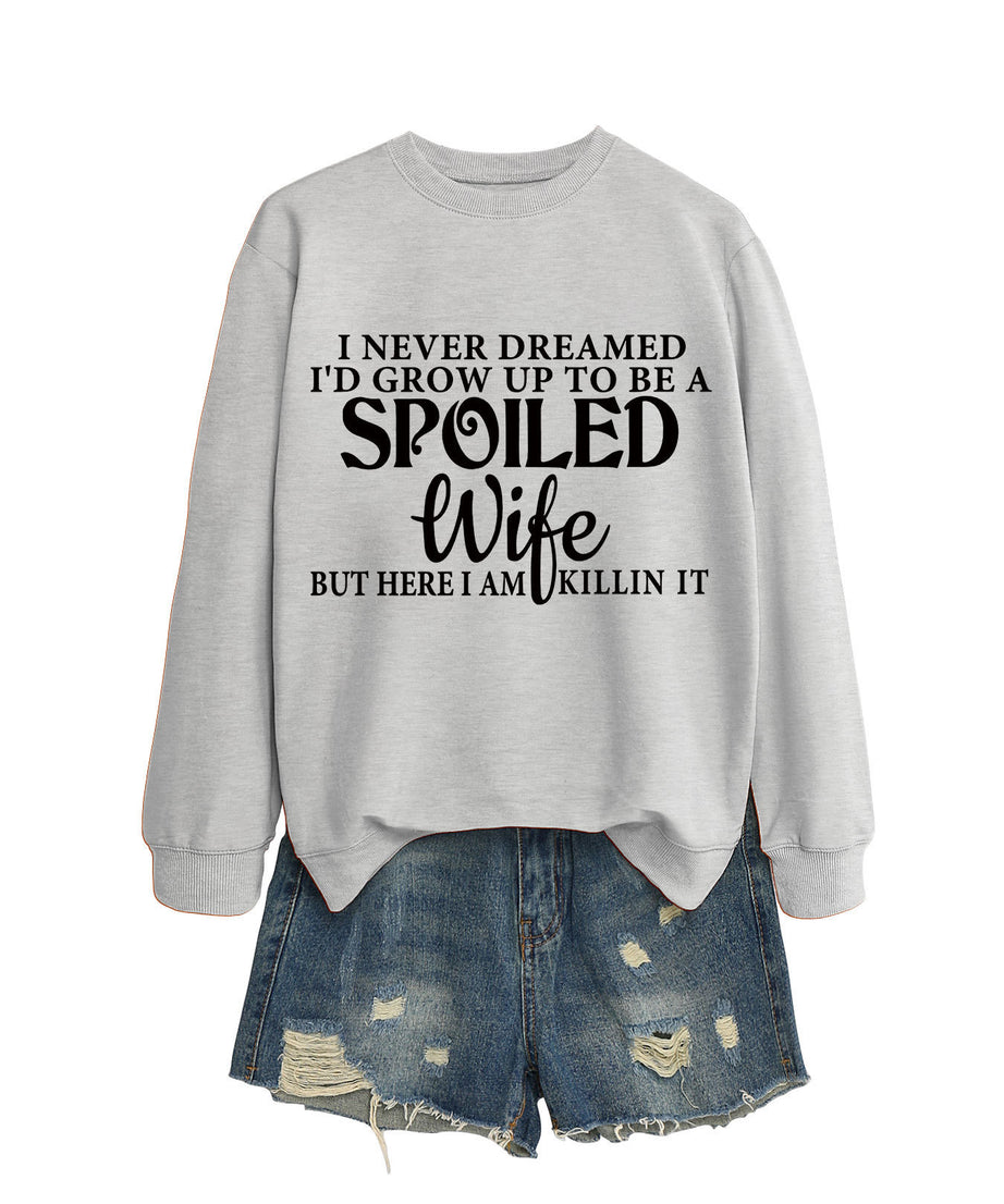 Casual Letters Printed Crew Neck Sweatshirt Women