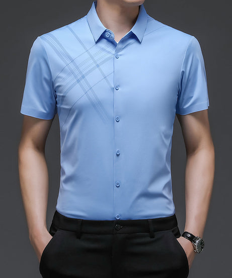 Men’s Slim Fit Short Sleeve Shirt – Plaid Accent Dress Shirt